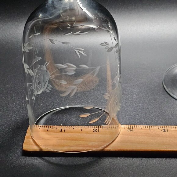 2 Crystal Clear Rose Wine Glasses 8" etched crystal cottagecore 8oz lacey leaves - Picture 5 of 6